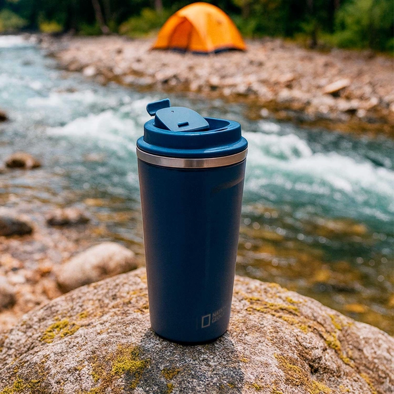 MUG ACERO INOXIDABLE TAPA FLIP ANTIDESLIZANTE 510ML AZUL - 5