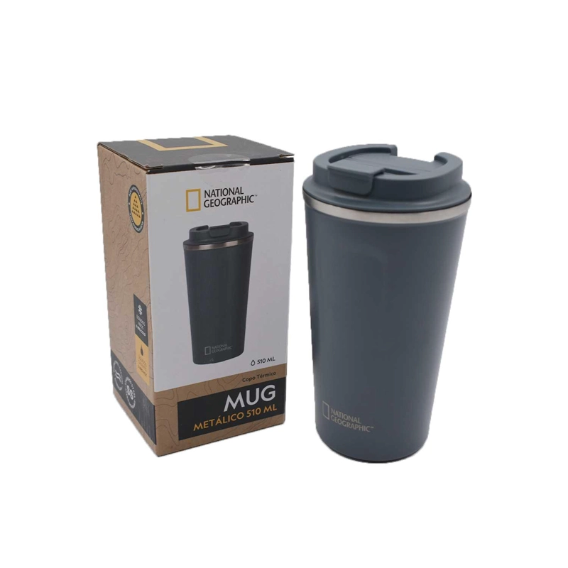MUG ACERO INOXIDABLE TAPA FLIP ANTIDESLIZANTE 510ML GRIS - 7