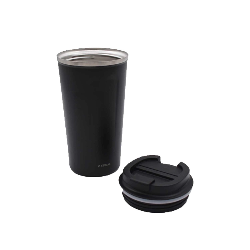 MUG ACERO INOXIDABLE TAPA FLIP ANTIDESLIZANTE 510ML NEGRO - 4