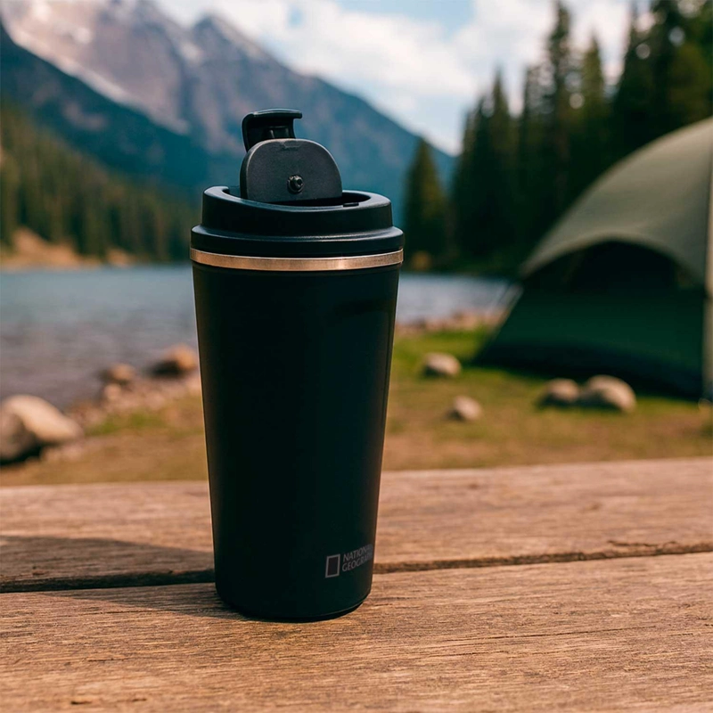MUG ACERO INOXIDABLE TAPA FLIP ANTIDESLIZANTE 510ML NEGRO - 5