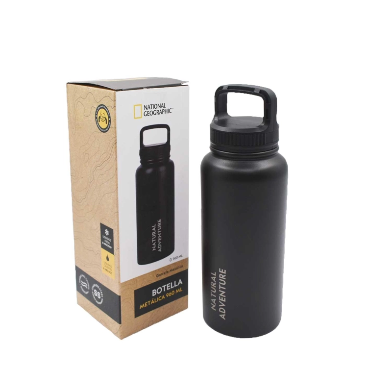 BOTELLA METALICA TE RMICA BOCA ANCHA 960ML NEGRO - 1