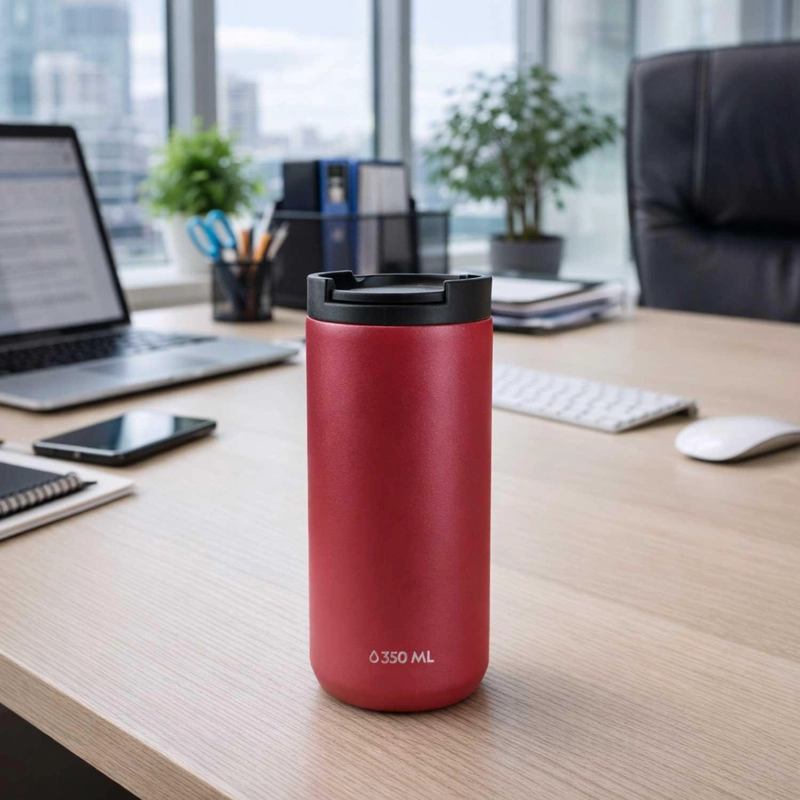 MUG ACERO INOXIDABLE TAPA FLIP ANTIDESLIZANTE 350ML ROJO - 8