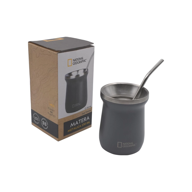 MATERA ACERO INOXIDABLE CON BOMBILLA 230ML GRIS - 1