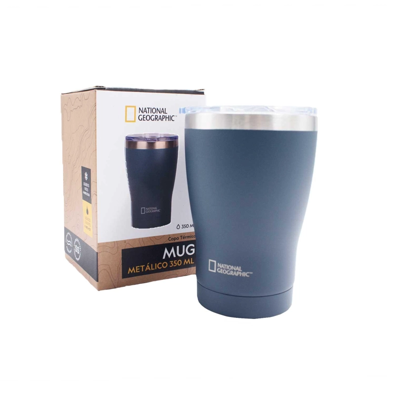 MUG ACERO INOXIDABLE TAPA TRANSPARENTE ROSCA 350ML GRIS - 1