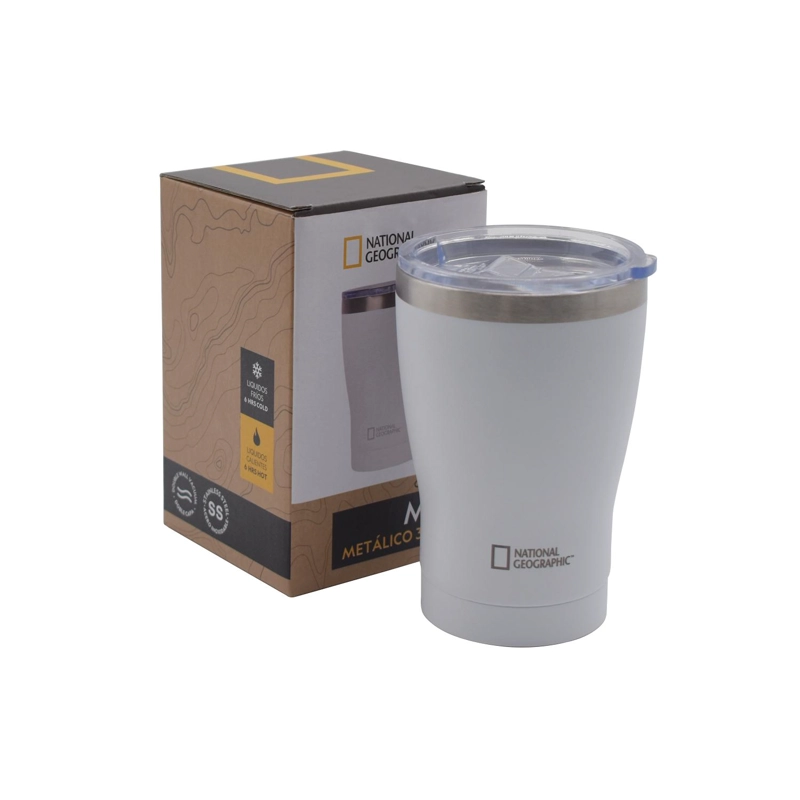 MUG ACERO INOXIDABLE TAPA TRANSPARENTE ROSCA 350ML BLANCO - 1
