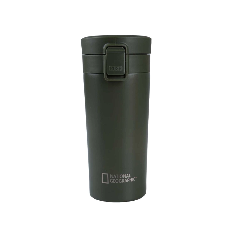 MUG ACERO INOXIDABLE TAPA CON PULSADOR Y ANTIDESLIZANTE 380ML VERDE - 1