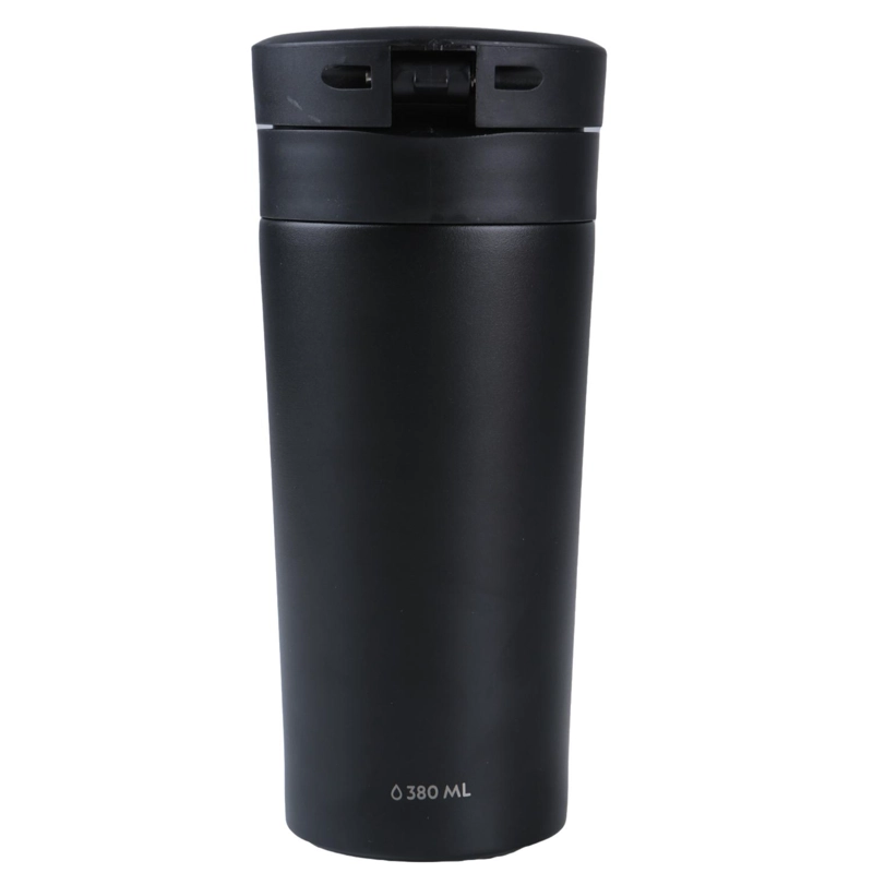 MUG ACERO INOXIDABLE TAPA CON PULSADOR Y ANTIDESLIZANTE 380ML NEGRO - 1