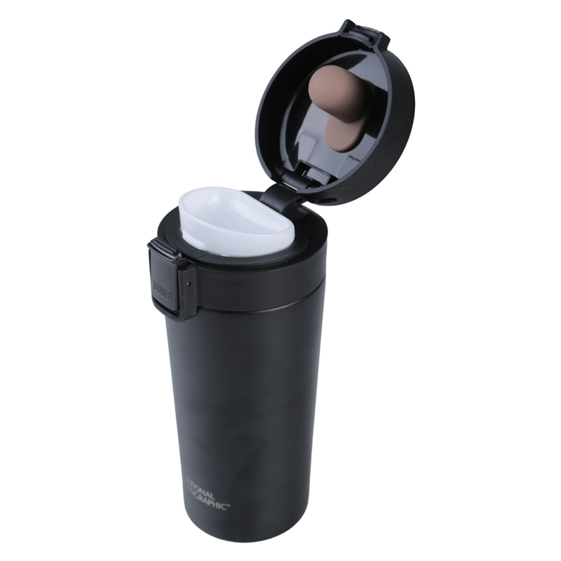 MUG ACERO INOXIDABLE TAPA CON PULSADOR Y ANTIDESLIZANTE 380ML NEGRO - 2