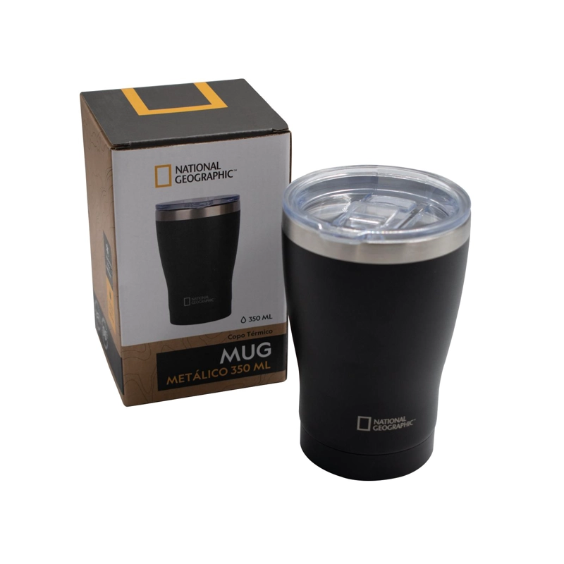 MUG ACERO INOXIDABLE TAPA TRANSPARENTE ROSCA 350ML NEGRO - 1