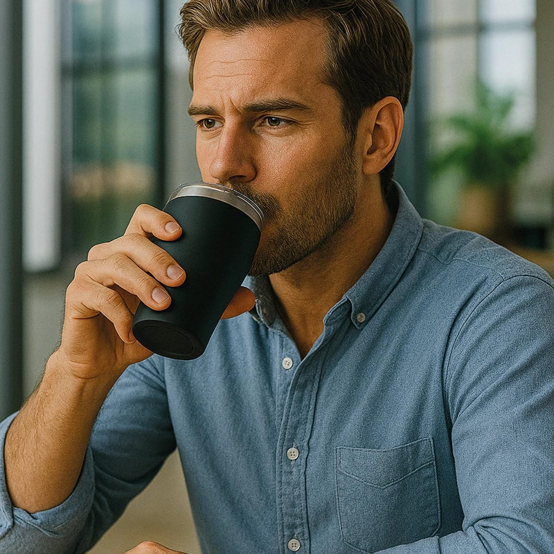 MUG ACERO INOXIDABLE TAPA TRANSPARENTE ROSCA 350ML NEGRO - 8
