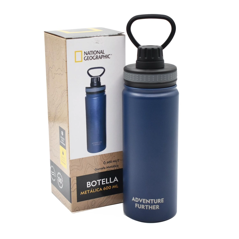 BOTELLA METALICA TERMICA INSULADA 600ML AZUL NAT GEO - 1