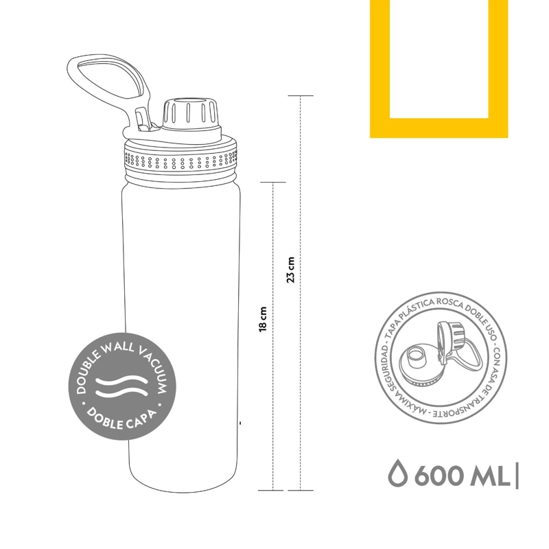 BOTELLA METALICA TERMICA INSULADA 600ML AZUL NAT GEO - 7