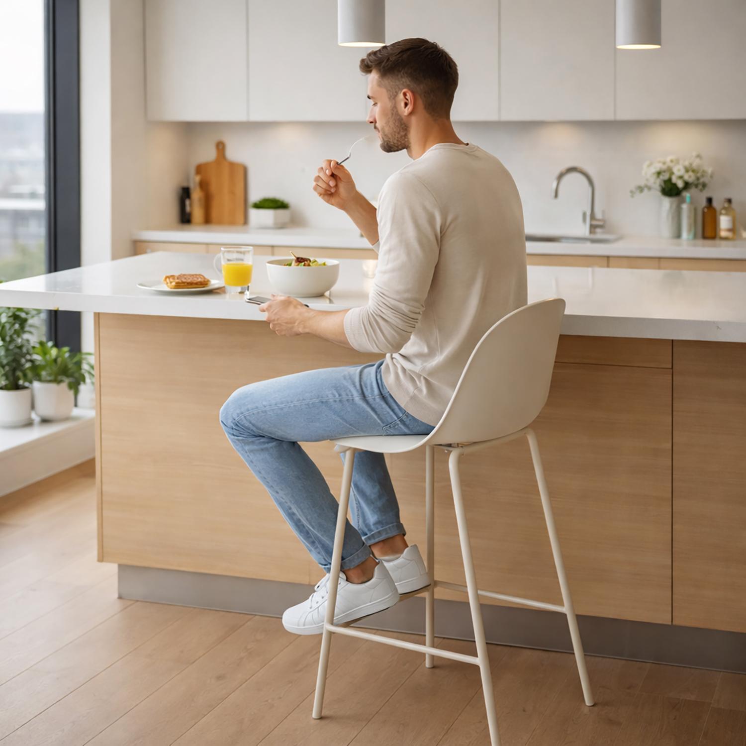 PISO TABURETE SILLA ALTA BAR COCINA EIRA 65 CM BEIGE - 8