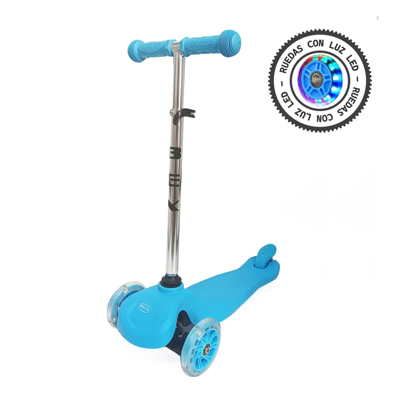 SCOOTER MONOPATIN 3 RUEDAS LUCES BARRA AJUSTABLE 70CM AZUL BEX - 3