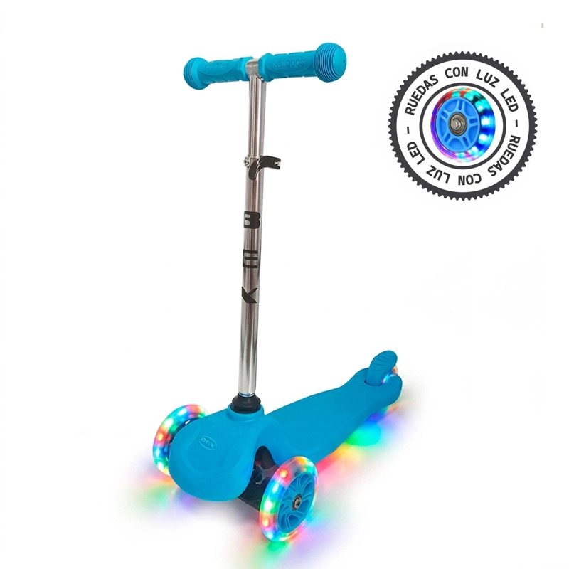 SCOOTER MONOPATIN 3 RUEDAS LUCES BARRA AJUSTABLE 70CM AZUL BEX - 4