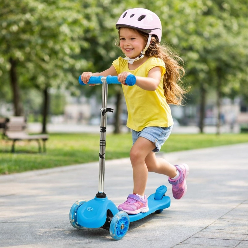 SCOOTER MONOPATIN 3 RUEDAS LUCES BARRA AJUSTABLE 70CM AZUL BEX - 9