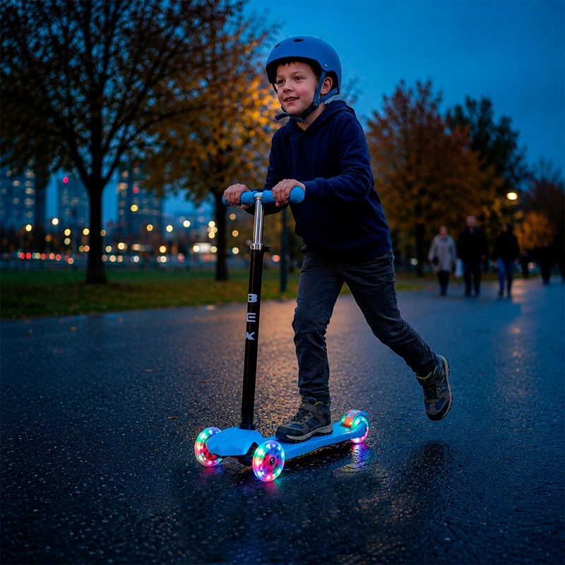 SCOOTER MONOPATIN 3 RUEDAS LUCES BARRA AJUSTABLE 86CM AZUL BEX - 2