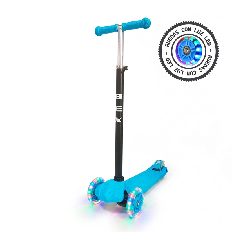 SCOOTER MONOPATIN 3 RUEDAS LUCES BARRA AJUSTABLE 86CM AZUL BEX - 3