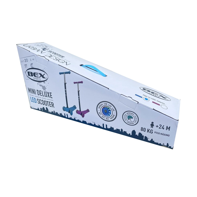 SCOOTER MONOPATIN 3 RUEDAS LUCES BARRA AJUSTABLE 86CM AZUL BEX - 7