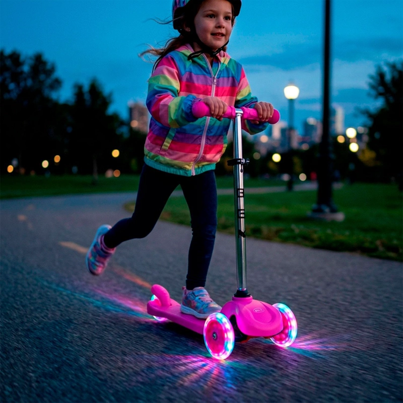 SCOOTER MONOPATIN 3 RUEDAS LUCES BARRA AJUSTABLE 70CM ROSA BEX - 2