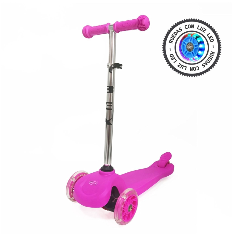 SCOOTER MONOPATIN 3 RUEDAS LUCES BARRA AJUSTABLE 70CM ROSA BEX - 3