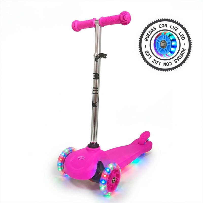 SCOOTER MONOPATIN 3 RUEDAS LUCES BARRA AJUSTABLE 70CM ROSA BEX - 4