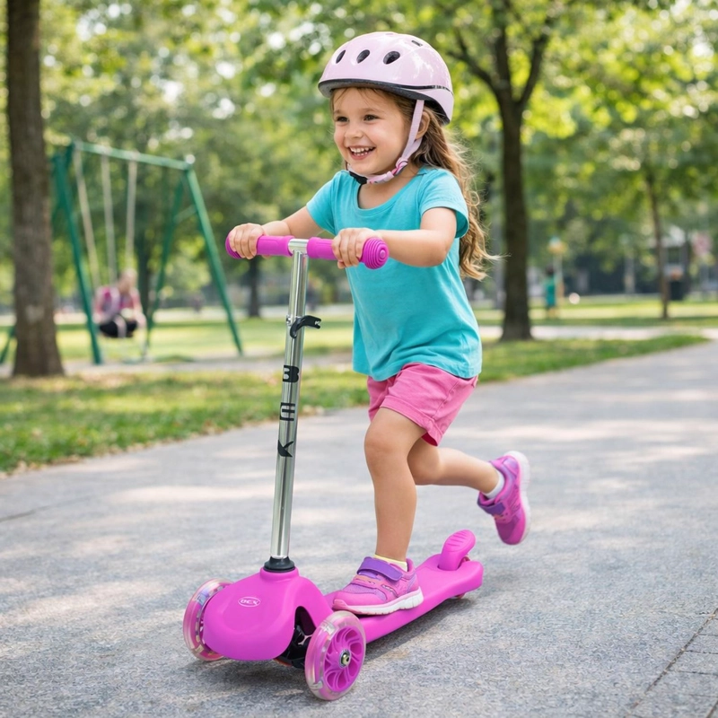SCOOTER MONOPATIN 3 RUEDAS LUCES BARRA AJUSTABLE 70CM ROSA BEX - 8