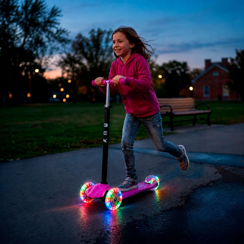 SCOOTER MONOPATIN 3 RUEDAS LUCES BARRA AJUSTABLE 86CM ROSA BEX - 2