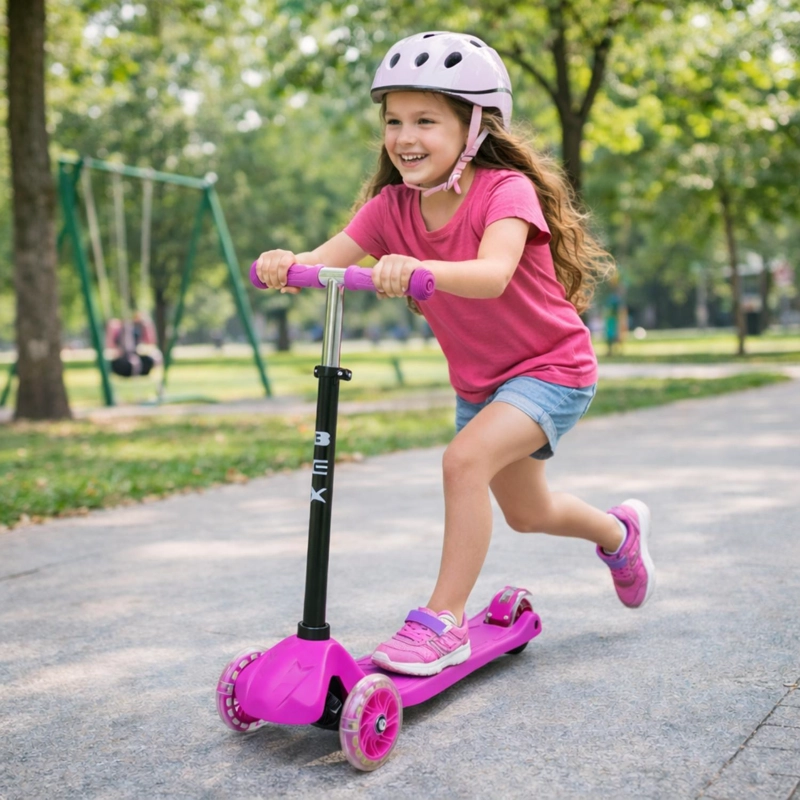 SCOOTER MONOPATIN 3 RUEDAS LUCES BARRA AJUSTABLE 86CM ROSA BEX - 8