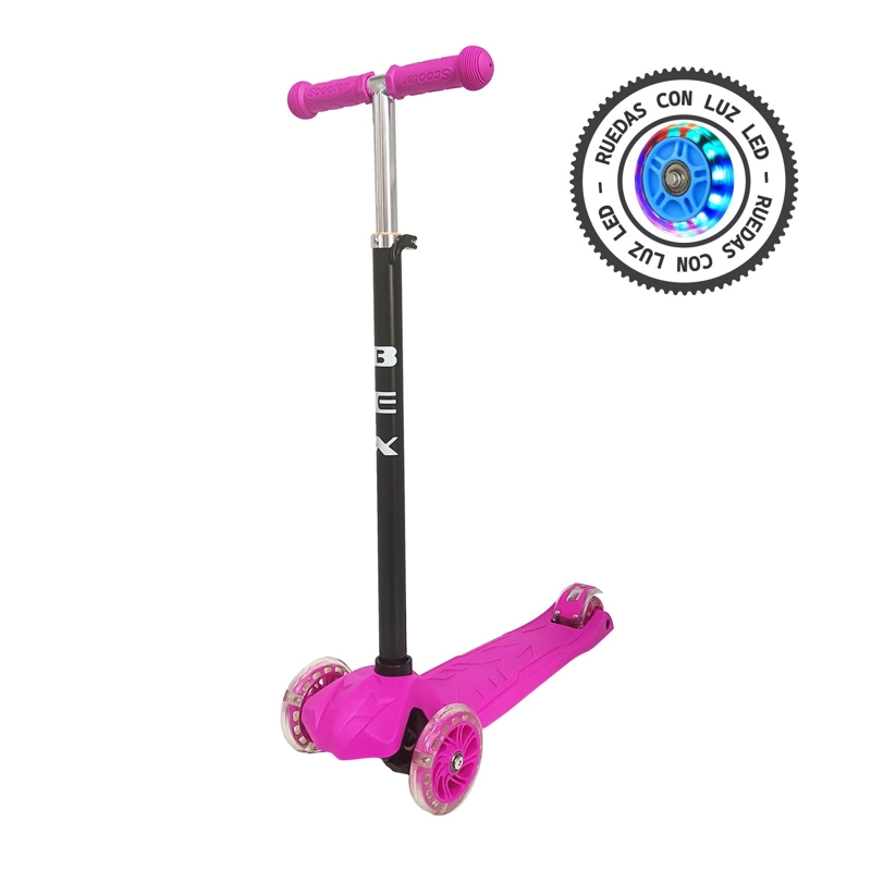 SCOOTER MONOPATIN 3 RUEDAS LUCES BARRA AJUSTABLE 86CM ROSA BEX - 9