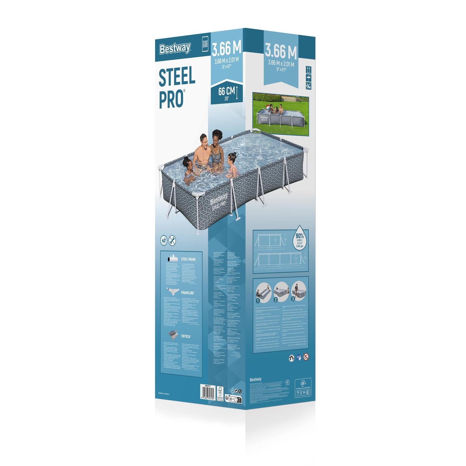PISCINA BESTWAY RECTANGULAR STEELPRO DISEÑO 3.66MX2.01MX66 CM - 2