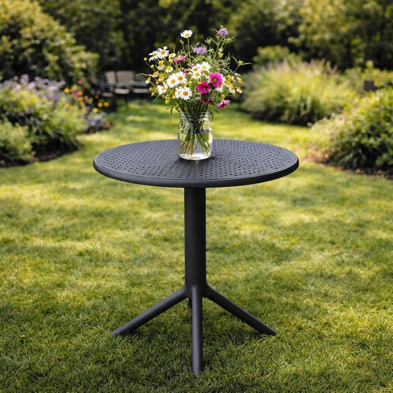 MESA COCINA TERRAZA JARDIN REDONDA ROSTAD 77X60X60CM NEGRA - 4