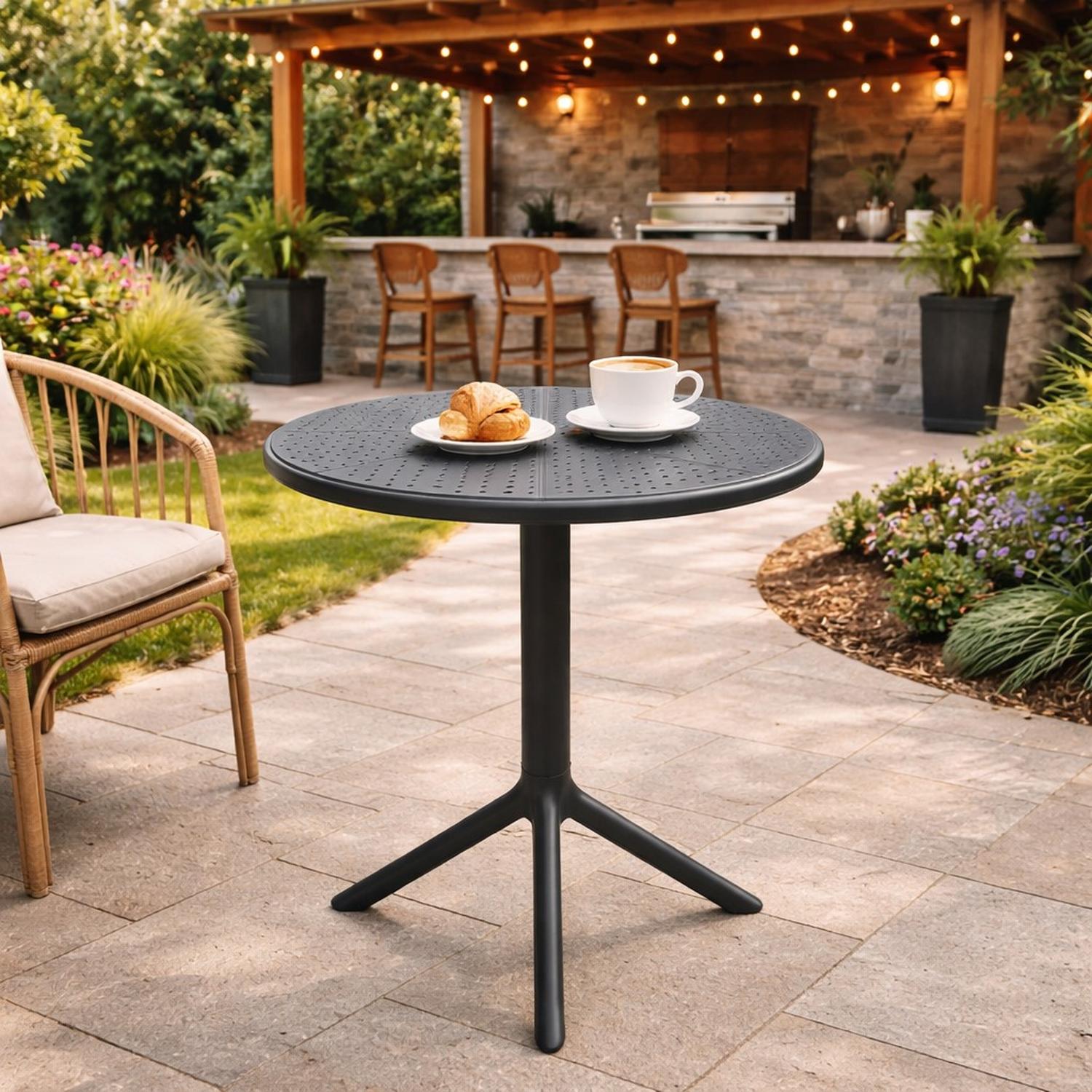 MESA COCINA TERRAZA JARDIN REDONDA ROSTAD 77X60X60CM GRIS - 4