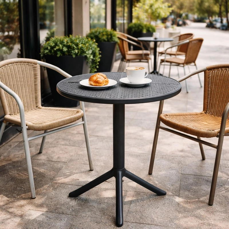 MESA COCINA TERRAZA JARDIN REDONDA ROSTAD 77X60X60CM GRIS - 5