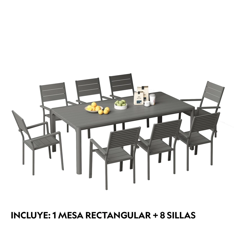 JUEGO COMEDOR TERRAZA 8 PERSONAS MESA 220X111CM GRIS NORTHWEST - 2