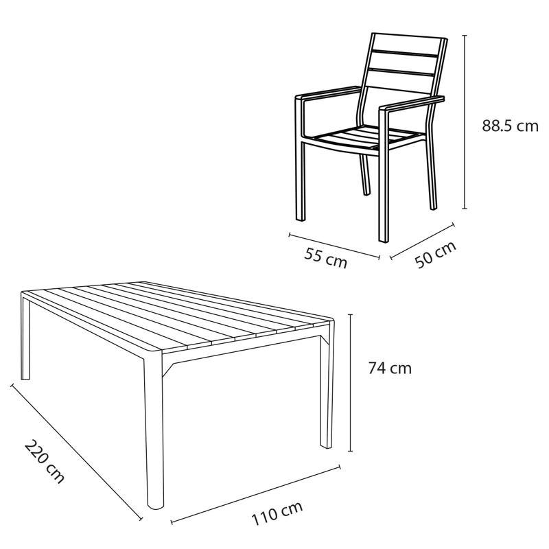 JUEGO COMEDOR TERRAZA 8 PERSONAS MESA 220X111CM GRIS NORTHWEST - 3