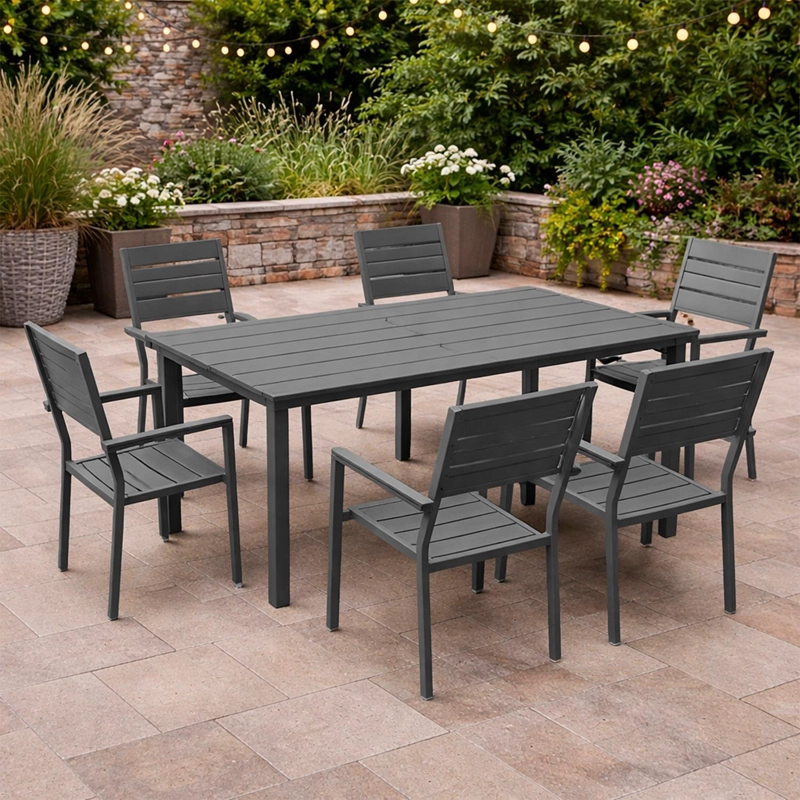 JUEGO COMEDOR TERRAZA 6 PERSONAS MESA 180X90CM BEIGE NORTHWEST - 1