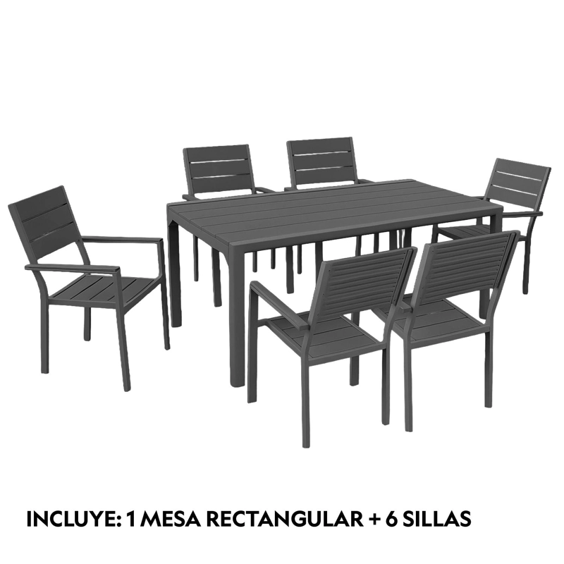 JUEGO COMEDOR TERRAZA 6 PERSONAS MESA 180X90CM BEIGE NORTHWEST - 2