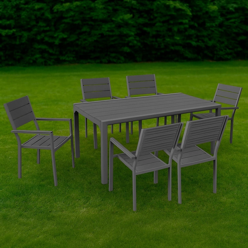 JUEGO COMEDOR TERRAZA 6 PERSONAS MESA 180X90CM BEIGE NORTHWEST - 8