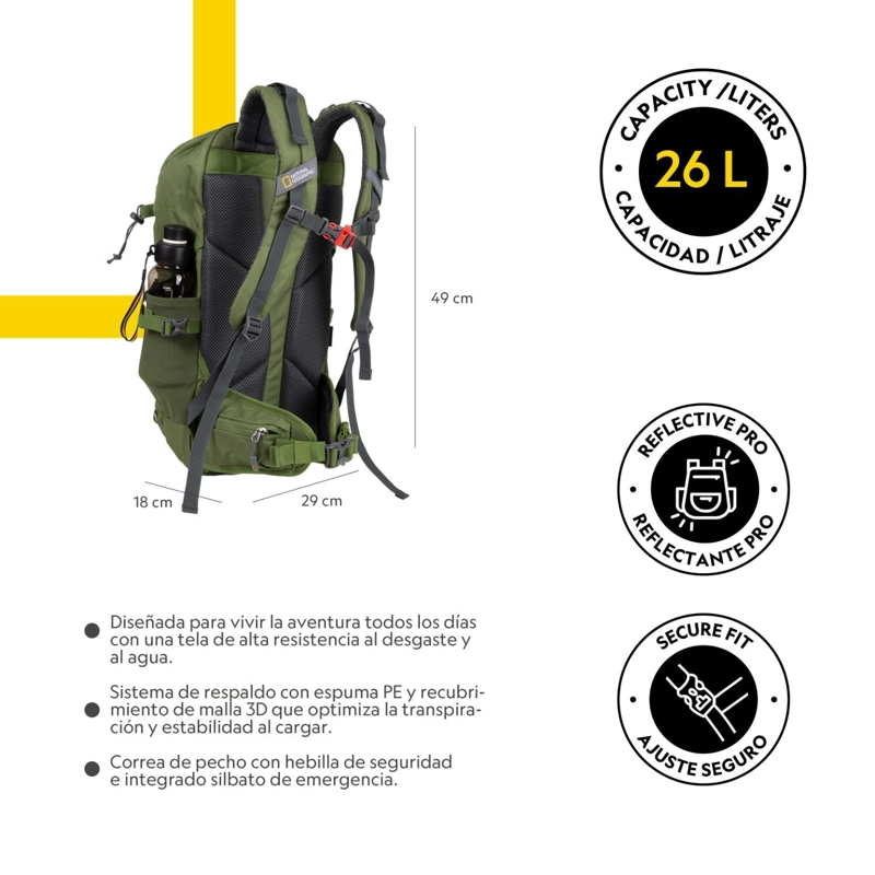 MOCHILA OVERLAND VERDE 26 LITROS NATIONAL GEOGRAPHIC - 3