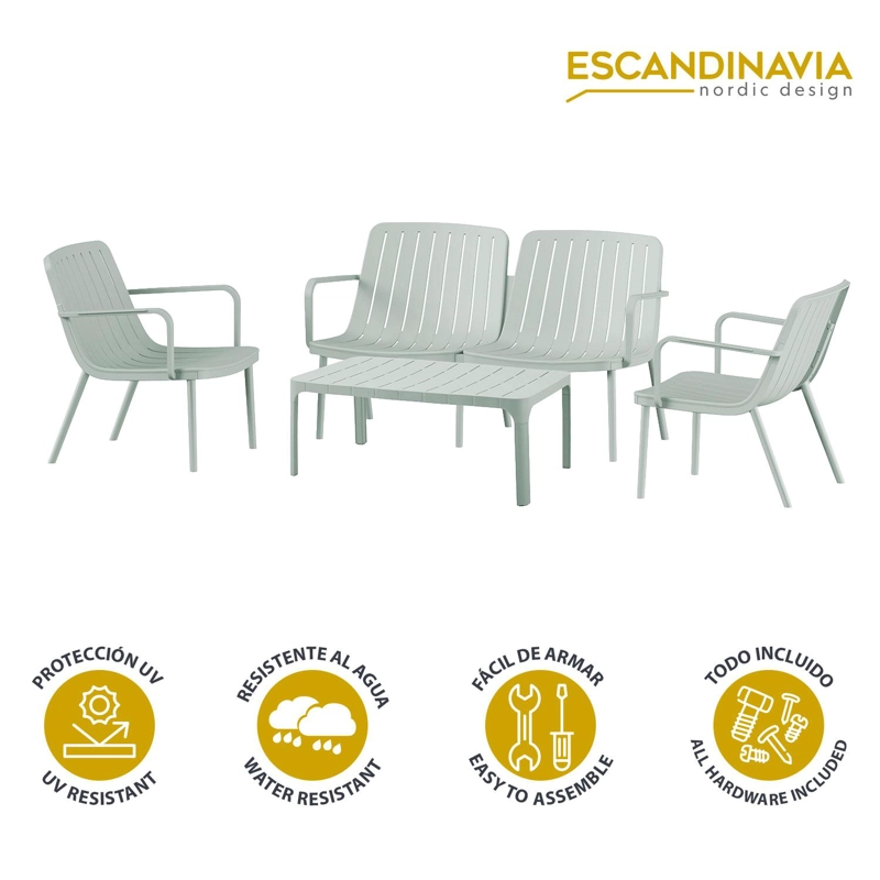 SET JUEGO TERRAZA PLASTICO SILLAS SOFA MESA 4 PERSONAS VERDE - 3