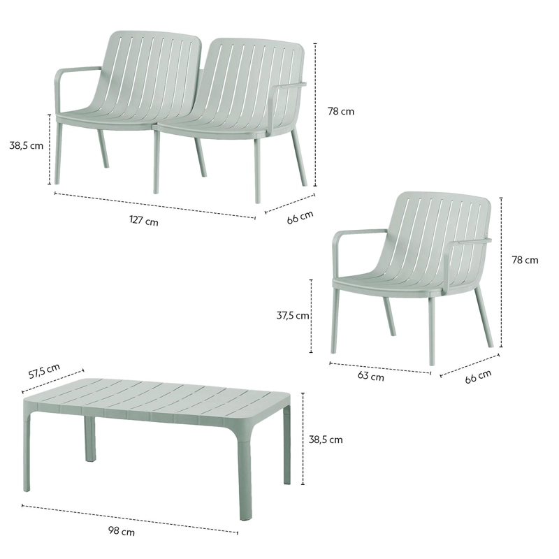 SET JUEGO TERRAZA PLASTICO SILLAS SOFA MESA 4 PERSONAS VERDE - 8