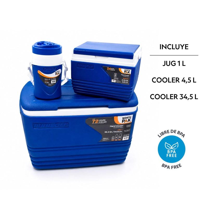COMBO SET COOLER 3 PIEZAS 34L + 4.5L + 1L AZUL NORTHPAK - 3