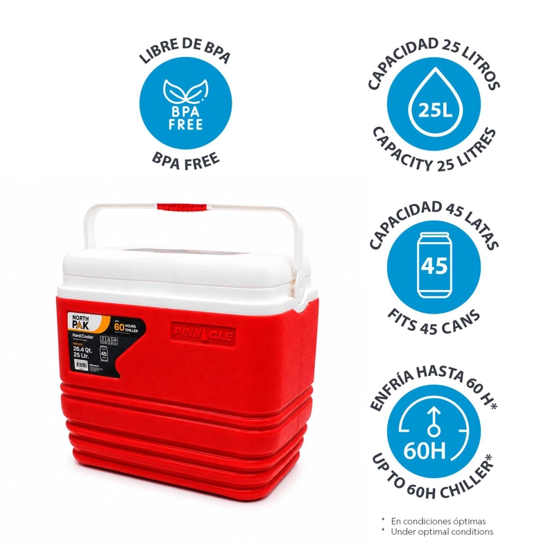 COOLER NEVERA PORTATIL PRIMERO 25 LITROS ROJO NORTHPAK - 5