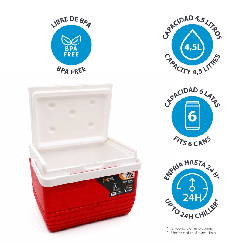 COOLER NEVERA PORTATIL ESKIMO 4.5 LITROS ROJO NORTHPAK - 4