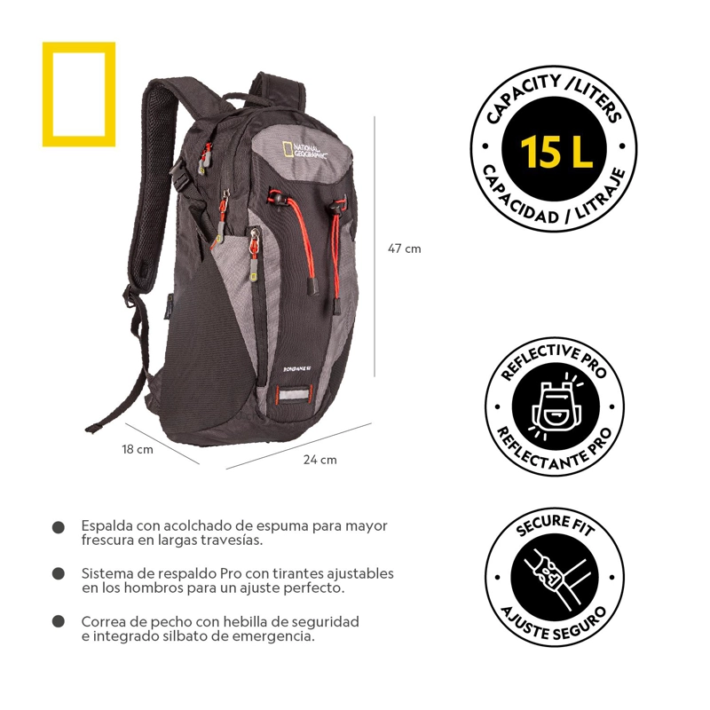 MOCHILA RONDANE NEGRO 15 LITROS NATIONAL GEOGRAPHIC - 3