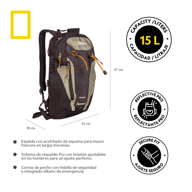 MOCHILA RONDANE VERDE 15 LITROS NATIONAL GEOGRAPHIC - 3