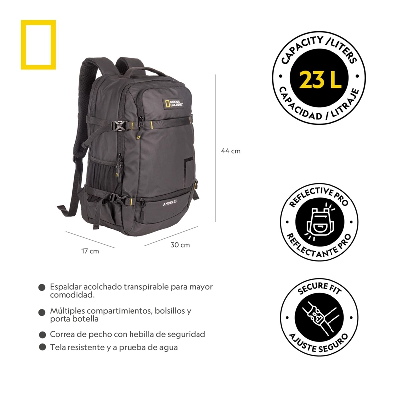 MOCHILA ANDES NEGRA 23 LITROS NATIONAL GEOGRAPHIC - 9