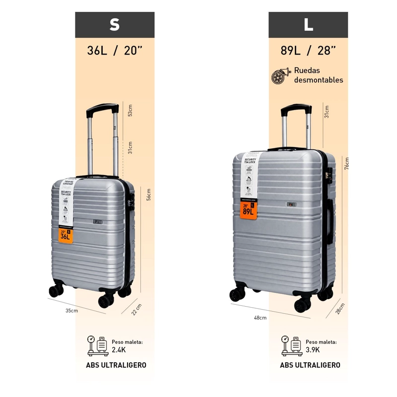 SET 2 MALETAS NORTHPAK RESISTENTE ULTRALIVIANA 20'+28' PLATA - 7