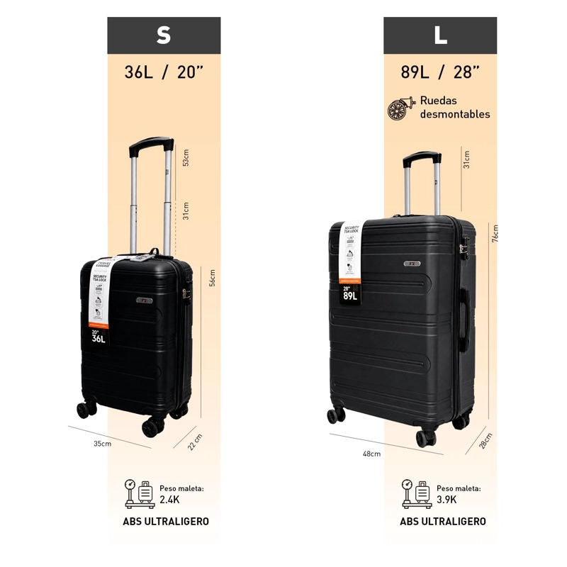 SET 2 MALETAS NORTHPAK RESISTENTE ULTRALIVIANA 20'+28' NEGRO - 7